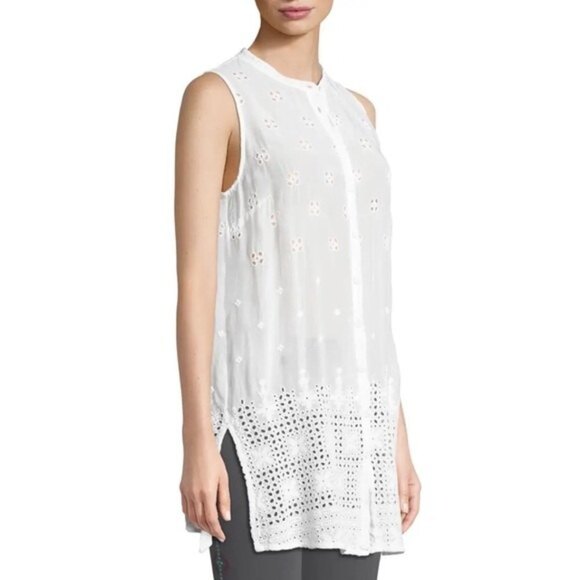 Johnny Was Darla Embroidered Sleeveless Long Button Front Tunic Yellow Small - Picture 5 of 12